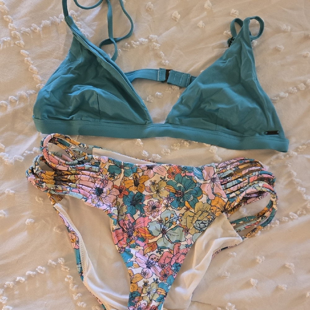 O'Neill Teal and Floral Bikini Set